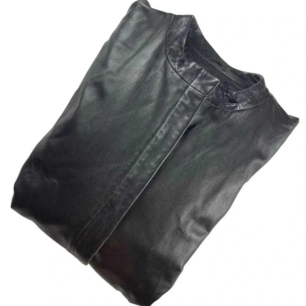 Wilsons Leather Pelle‎ Studio Black Leather Jacket Stand Collar Zip Womens Large